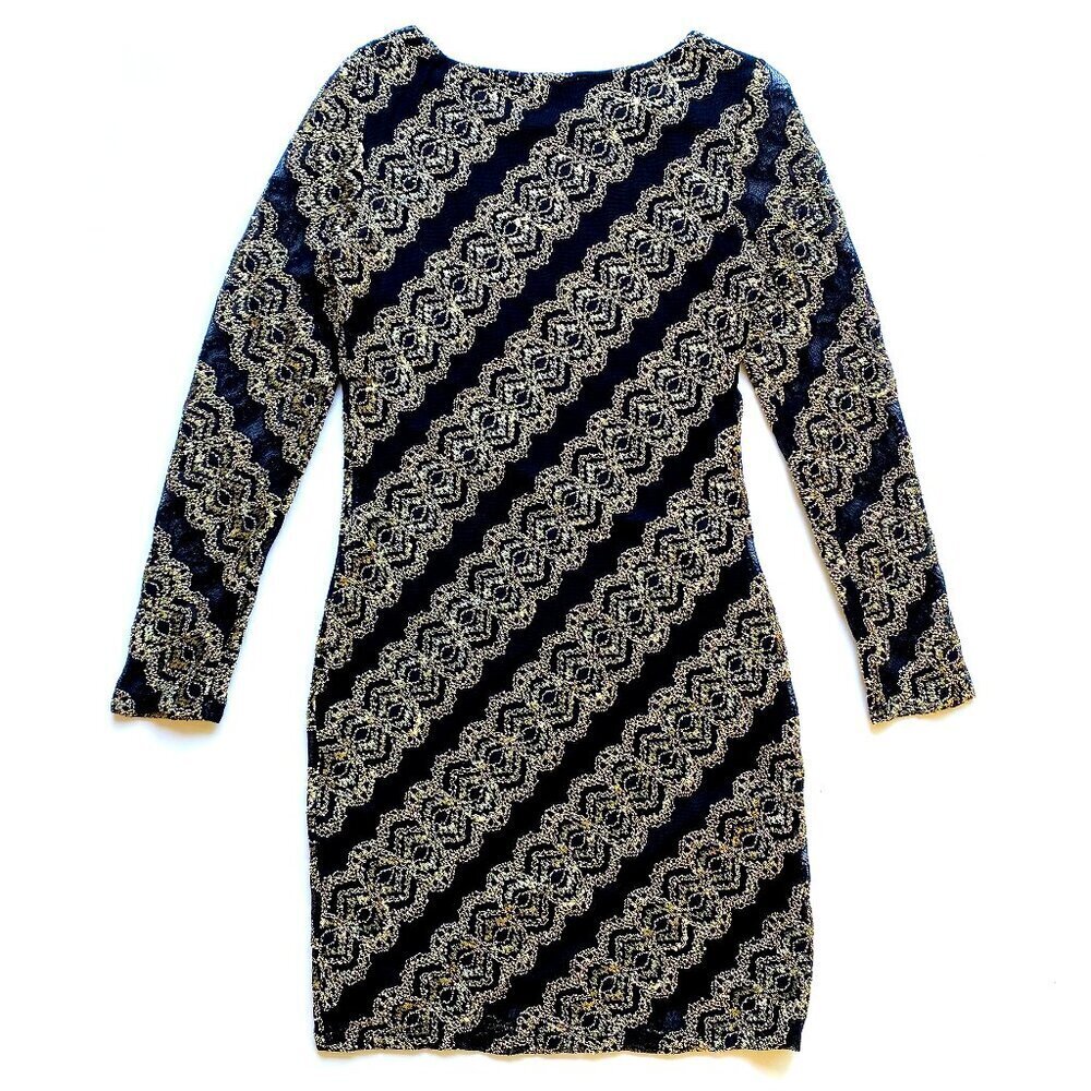 Bacci Black Lace & Metallic Gold Embroidered Dress Size M - Picture 5 of 15